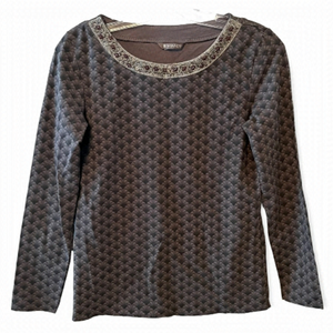 SPANNER Stretchy Long Sleeve Top With Embellished Collar Size S